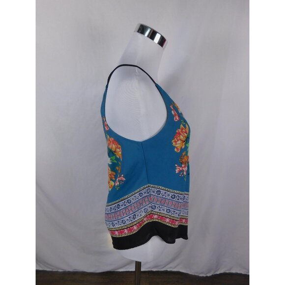 iZ Byer Teal Floral Cami Blouse Spaghetti Strap Boho Witch S - Picture 8 of 12